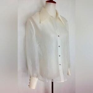 SHEER WHITE BLOUSE WITH RHINESTONE CUFFS